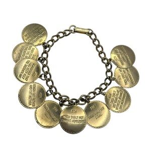 1950s Christian Ten Commandment Religious Charm Bracelet gold tone vintage